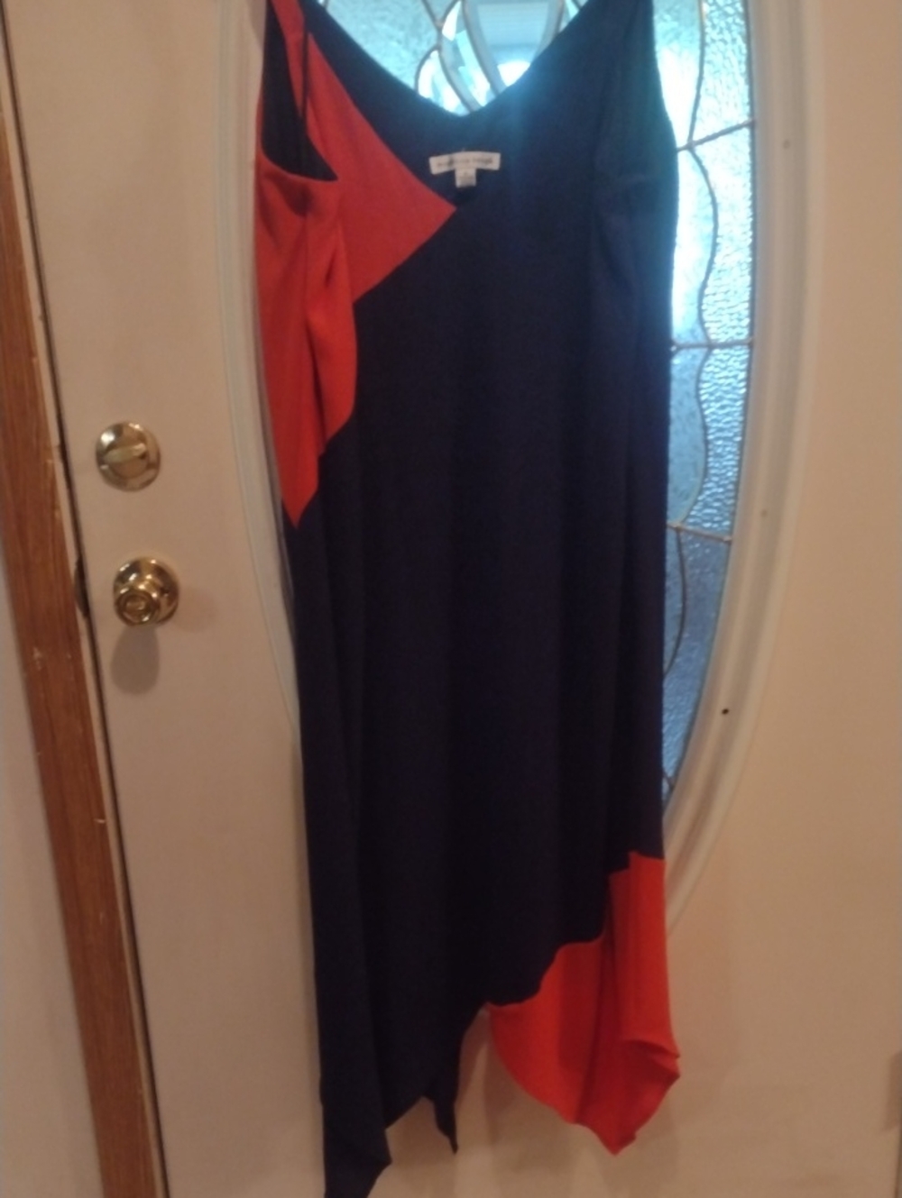 madison leigh Navy Dress with Orange Colorblock Detail
